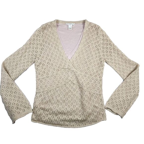 Studio JPR VTG Eyelet Knit Mohair Metallic Beachy Boho Bell Sleeve Sweater Sz XL - Picture 1 of 10